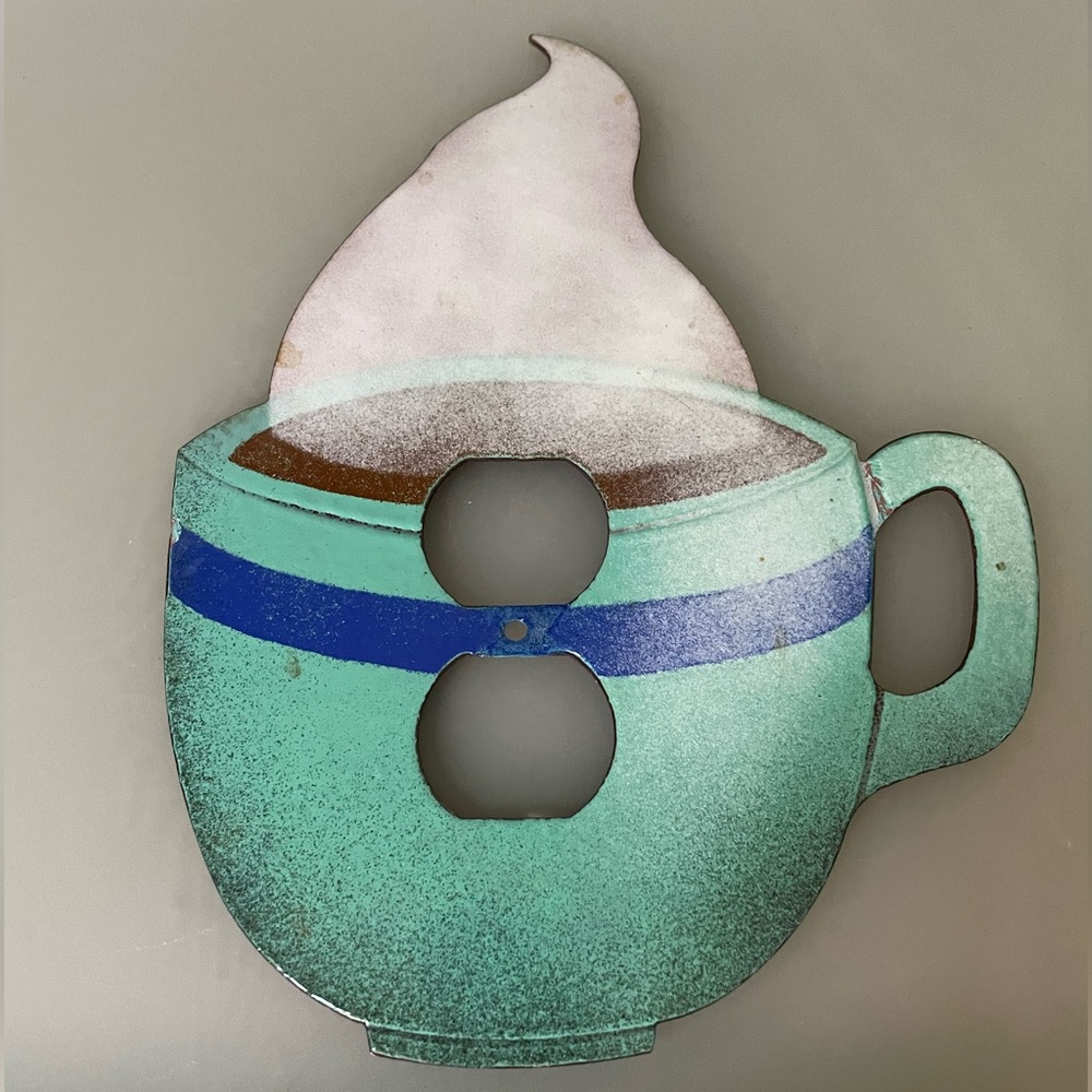 1 Duplex Custom Made Painted Metal Coffee Cup Shaped Faceplate.